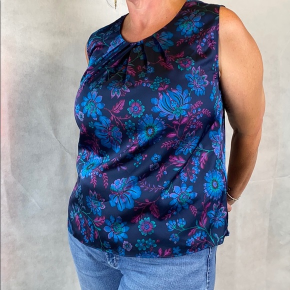 Jones New York Silky Sleeveless Floral Blouse - Picture 1 of 10